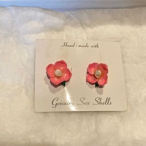 Hand-Made Pink Flower Clip On Earrings